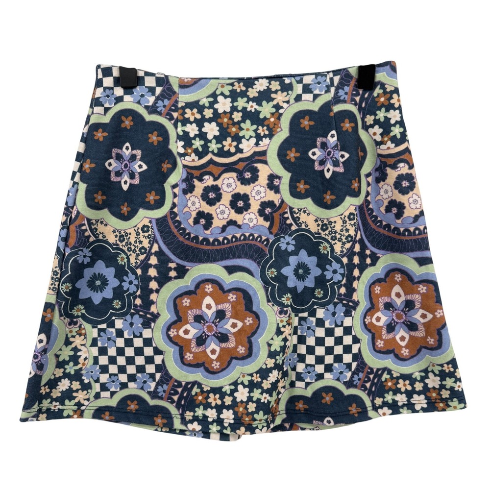 Altar'd State Retro Inspired A-Line Mini Skirt Blue Green Women XS 70s Floral